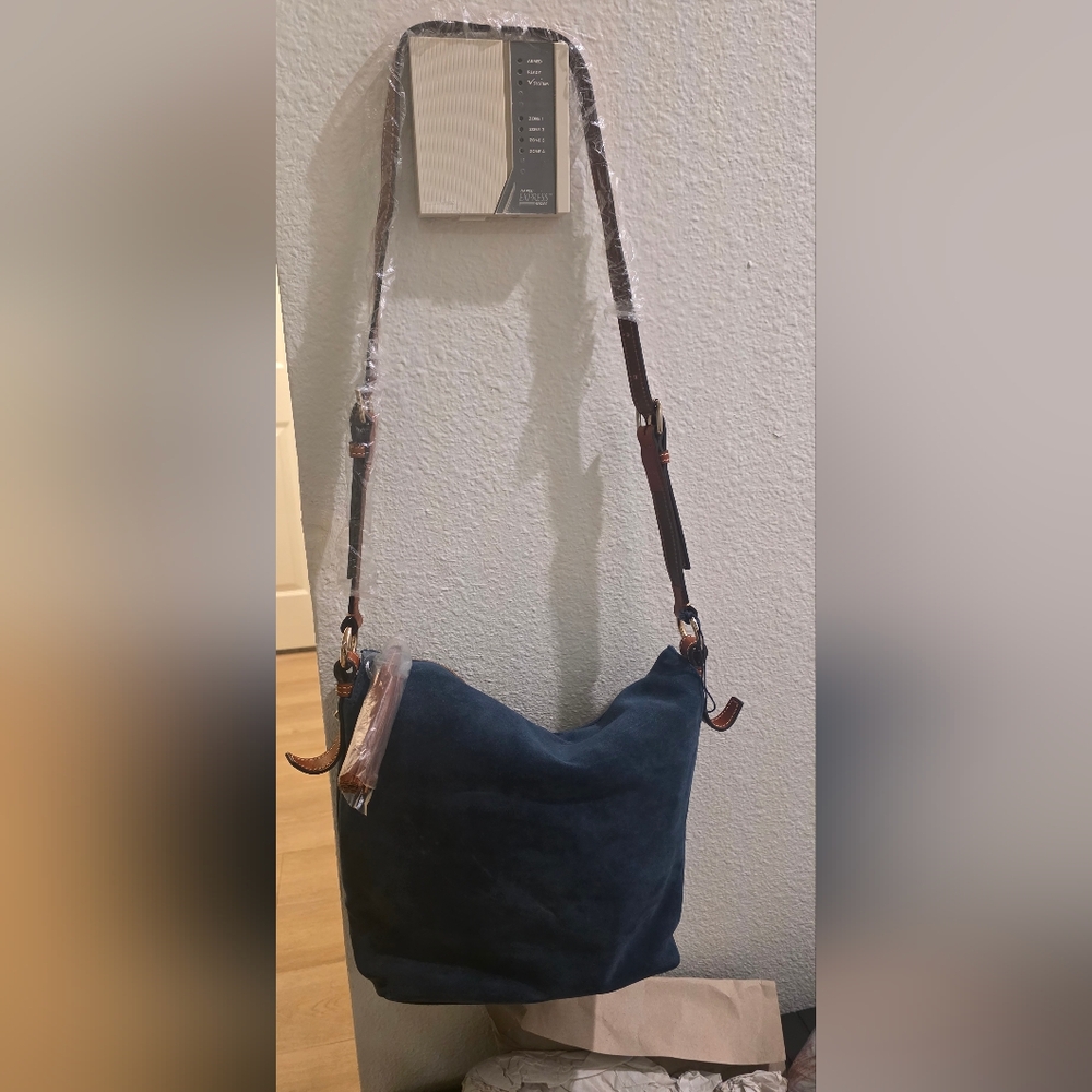 Dooney & Bourke Blue Suede Shoulder Bag - Picture 3 of 6